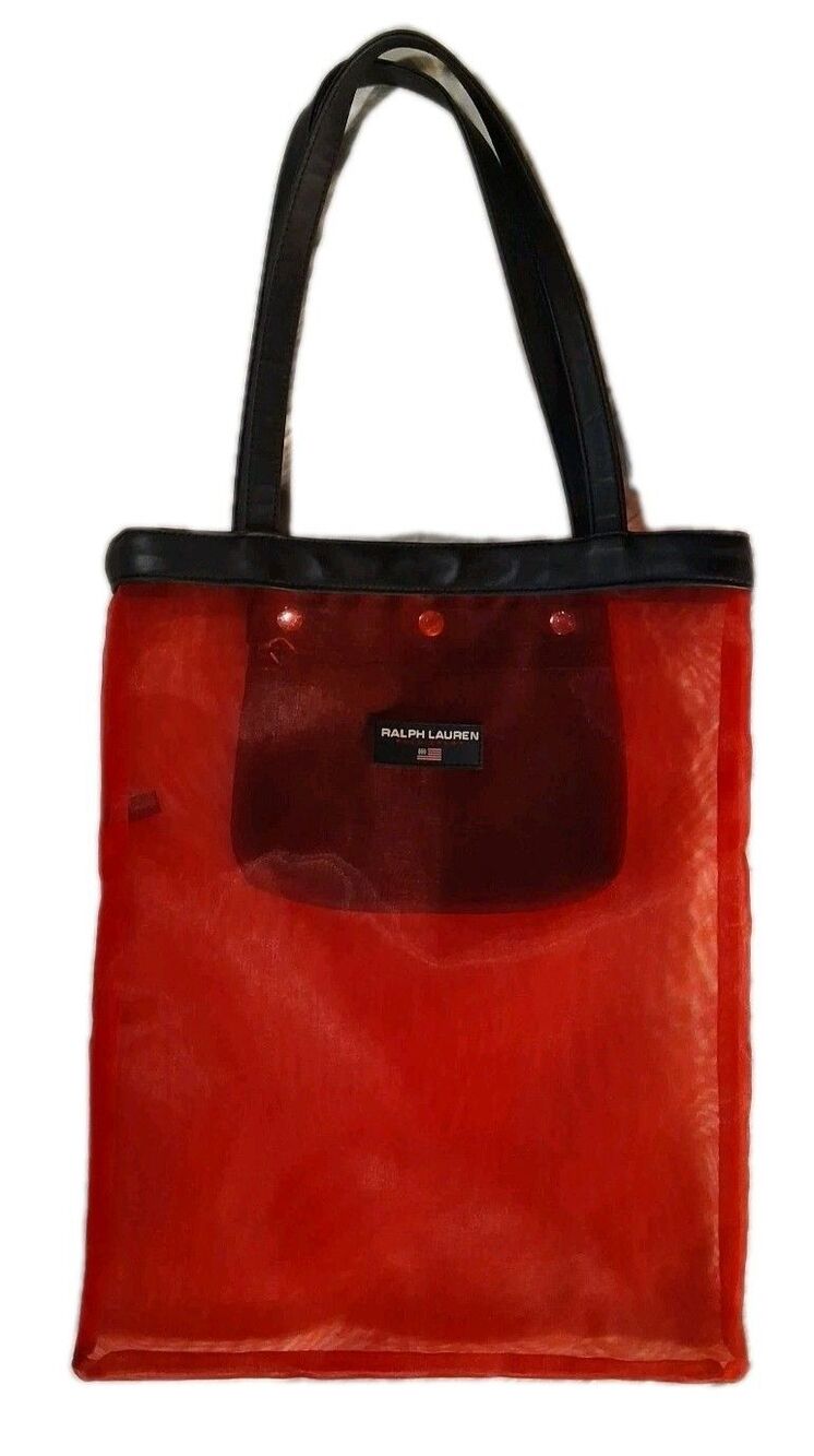Ralph Lauren Polo Sport Mesh Beach Tote Red Removable Zip Pouch